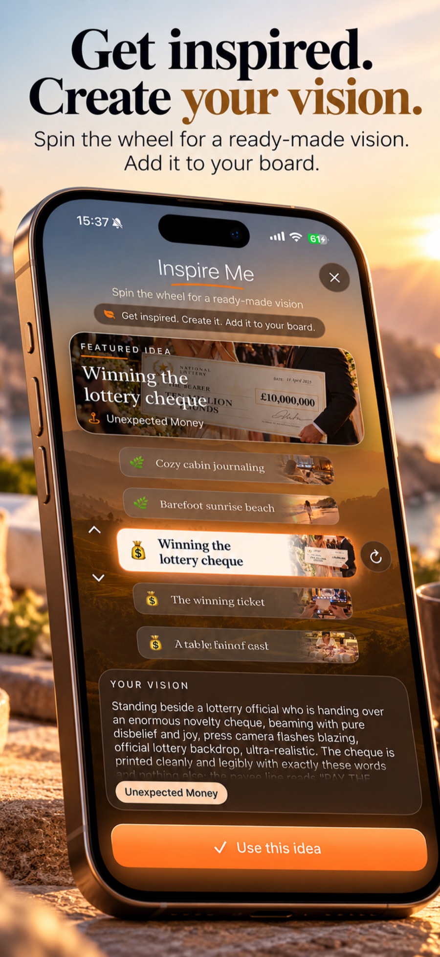 Get inspired: spin the Inspire Me wheel for a ready-made vision